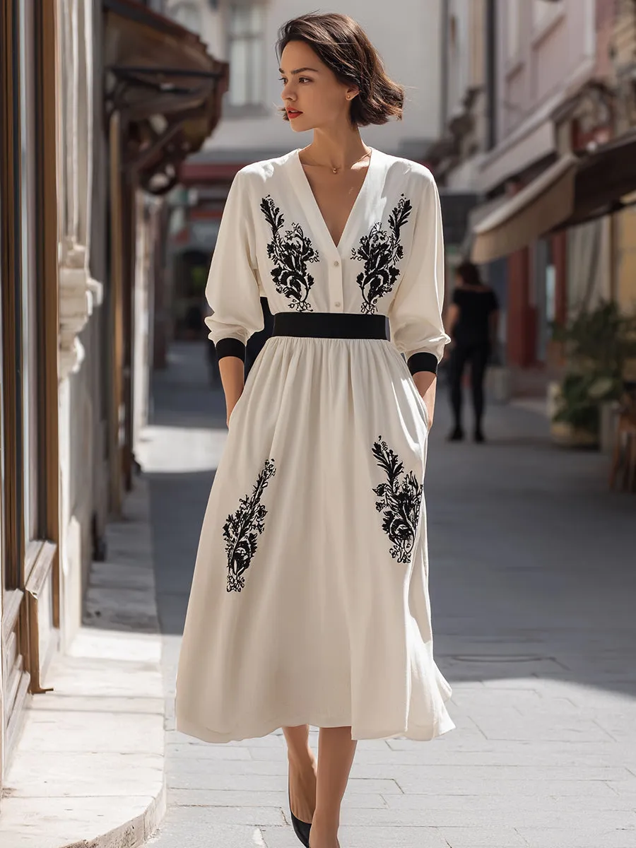 Embroidered Waist-Defined Midi Dress sold by Mooyius product image thumbnail 2