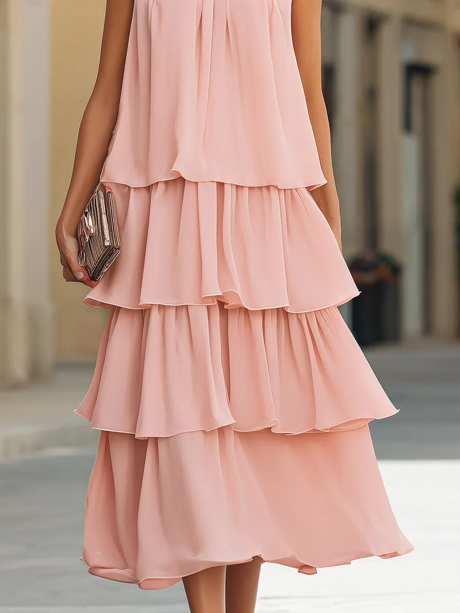 Sleeveless Tiered Ruffle High-Neck Midi Dress sold by Mooyius product image thumbnail 4