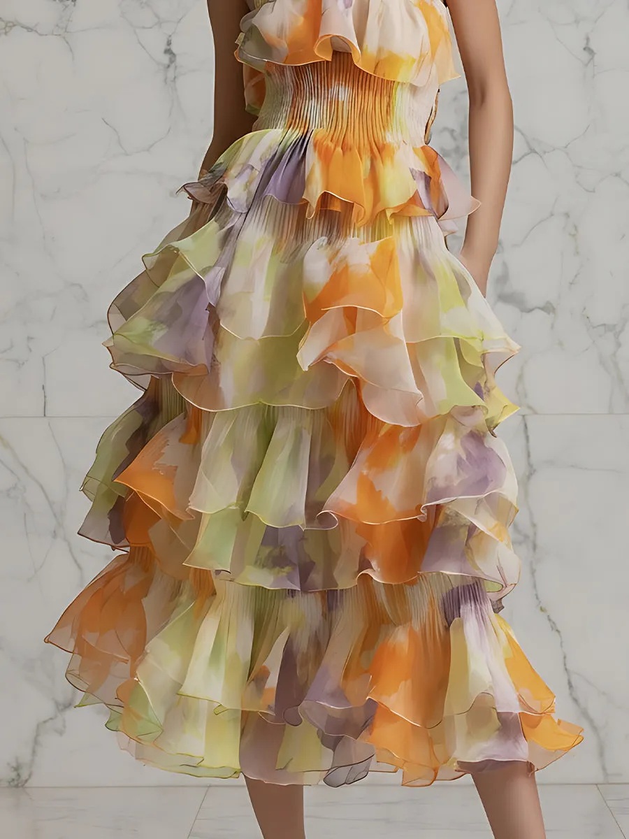 Halter Neck Tiered Ruffle Midi Dress sold by Mooyius product image thumbnail 4