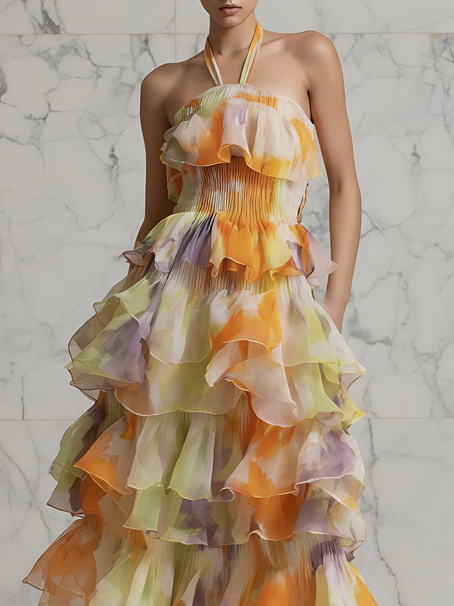 Halter Neck Tiered Ruffle Midi Dress sold by Mooyius product image thumbnail 3