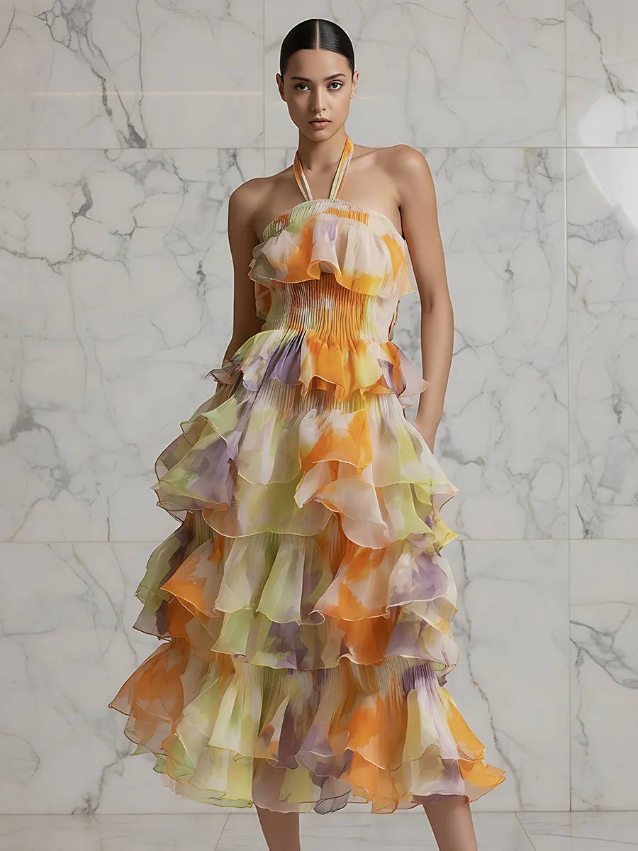 Halter Neck Tiered Ruffle Midi Dress sold by Mooyius product image thumbnail 2