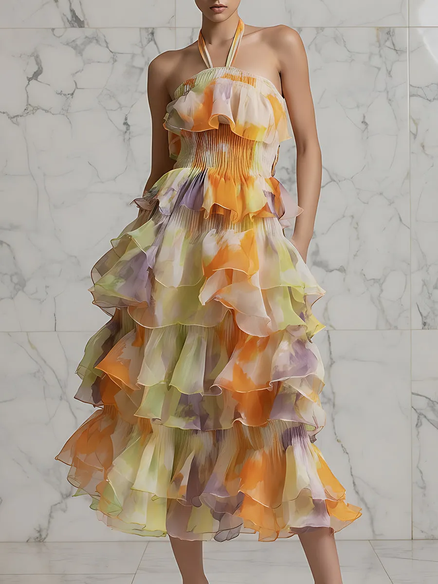 Halter Neck Tiered Ruffle Midi Dress sold by Mooyius