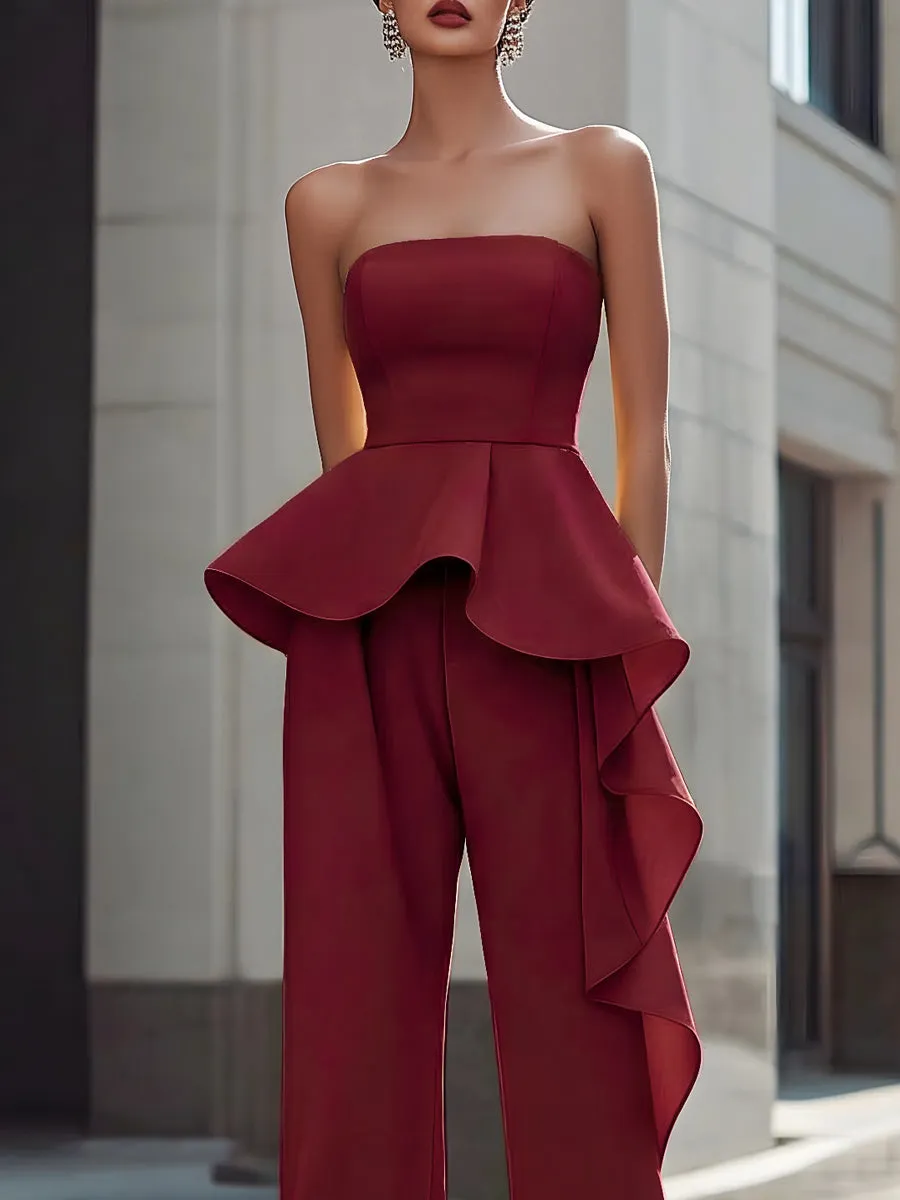Strapless Sculpted Peplum Wide-Leg Jumpsuit sold by Mooyius product image thumbnail 2