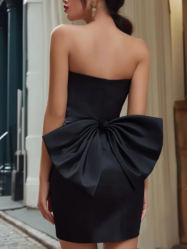 Strapless Mini Dress With Sculptural Bow Back Detail made by Mooyius
