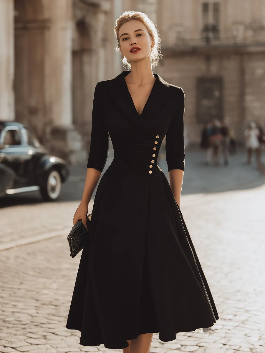 Wrap-Style V-Neck Midi Dress With Decorative Button Detail sold by Mooyius product image thumbnail 2