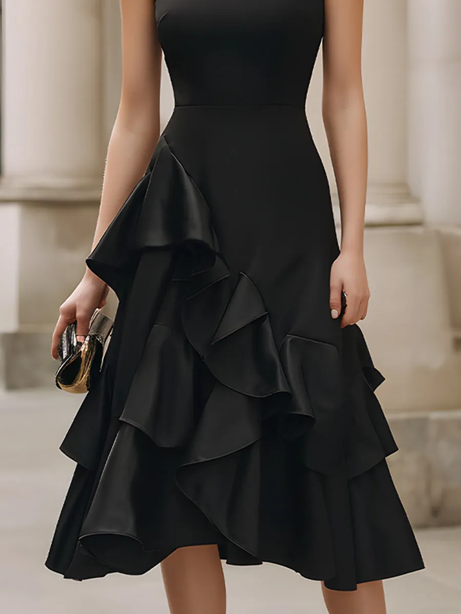 Sleeveless Midi Dress With Asymmetric Layered Ruffle Skirt sold by Mooyius product image thumbnail 4