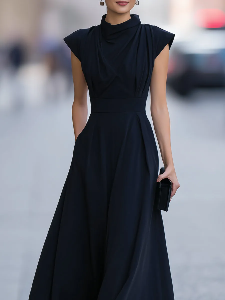 Draped Cap-Sleeve Maxi Dress With Defined Waist sold by Mooyius product image thumbnail 3