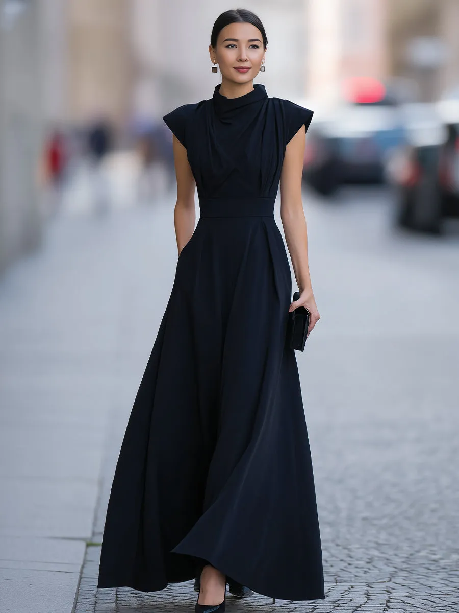 Draped Cap-Sleeve Maxi Dress With Defined Waist sold by Mooyius product image thumbnail 2