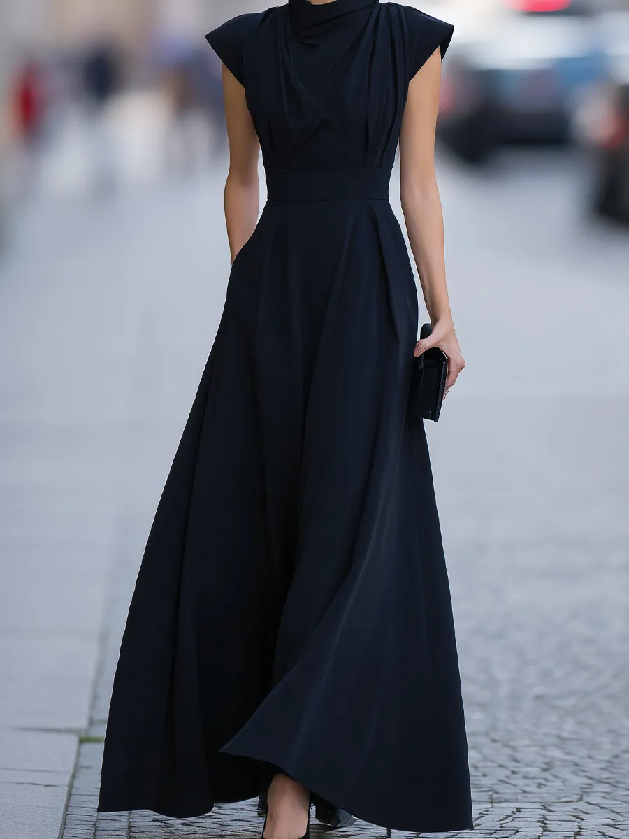 Draped Cap-Sleeve Maxi Dress With Defined Waist sold by Mooyius product image thumbnail 4