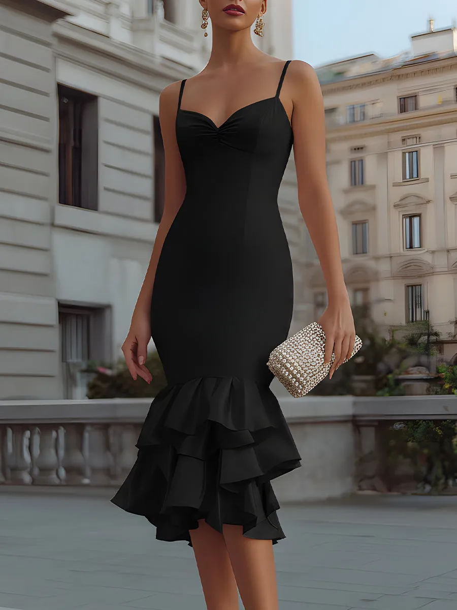 Sweetheart Neckline Slip Dress With Tiered Ruffle Hem sold by Mooyius