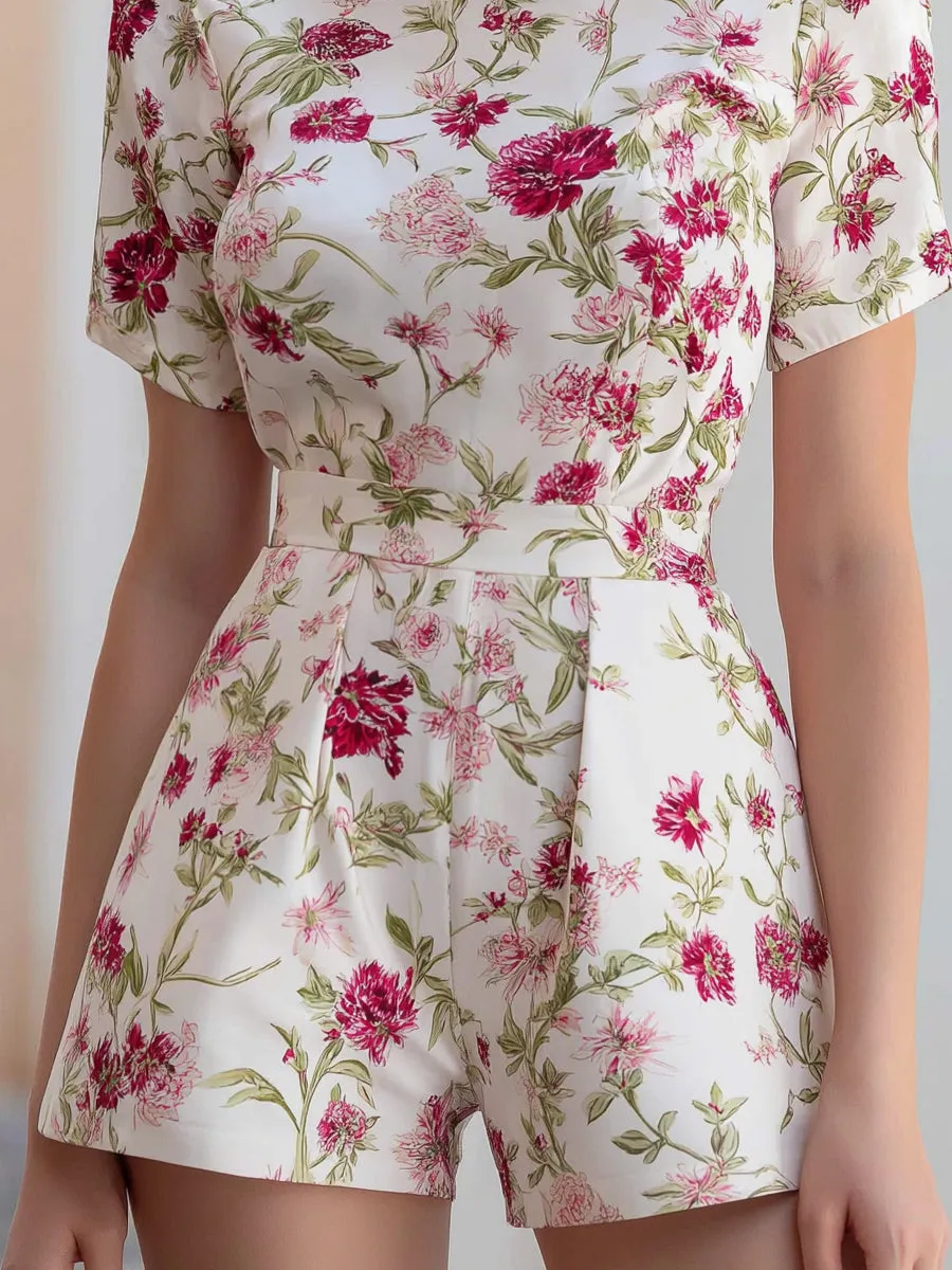 Floral Short-Sleeve Round Neckline Romper sold by Mooyius product image thumbnail 4