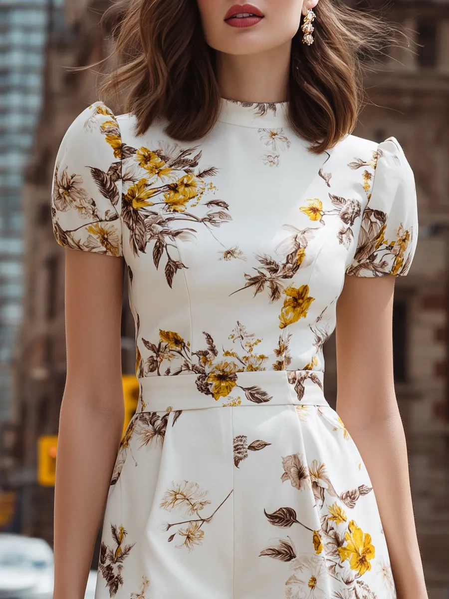 Floral Short Puff-Sleeve Tailored Romper sold by Mooyius product image thumbnail 3