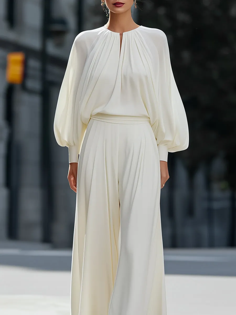 Pleated Chiffon Blouse & Wide-Leg Pants Set sold by Mooyius product image thumbnail 2