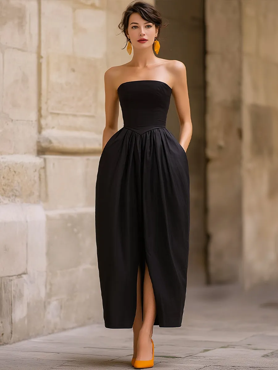 Elegant Strapless Structured Dress With Front Slit sold by Mooyius product image thumbnail 2
