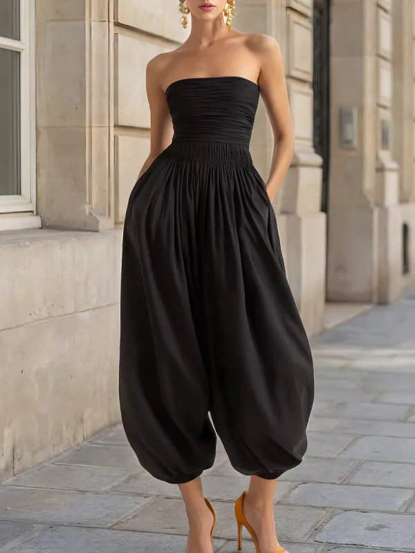 Strapless Smocked Bodice Balloon-Leg Jumpsuit made by Mooyius