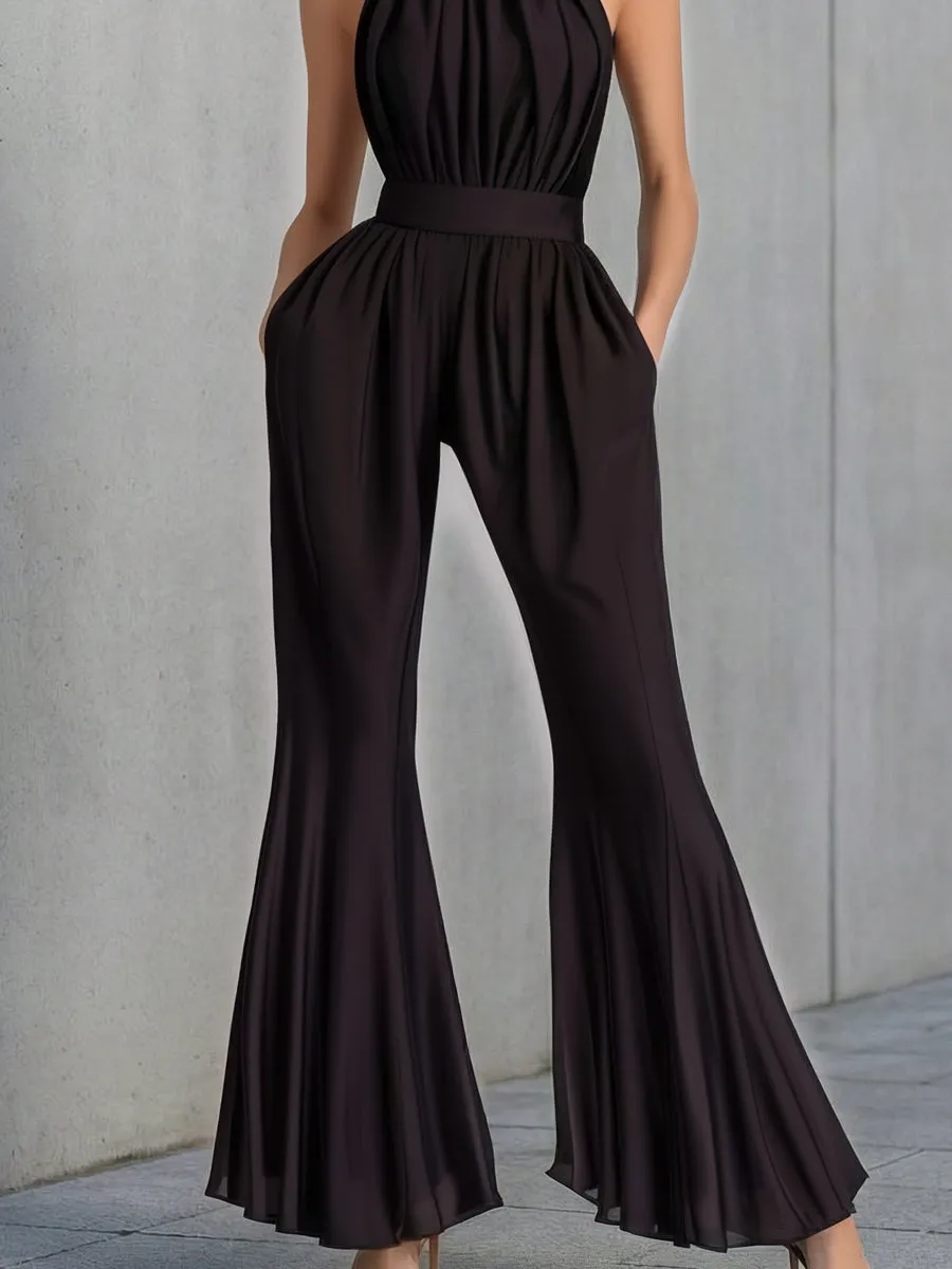 Halter Neck Draped Flared-Leg Jumpsuit sold by Mooyius product image thumbnail 4