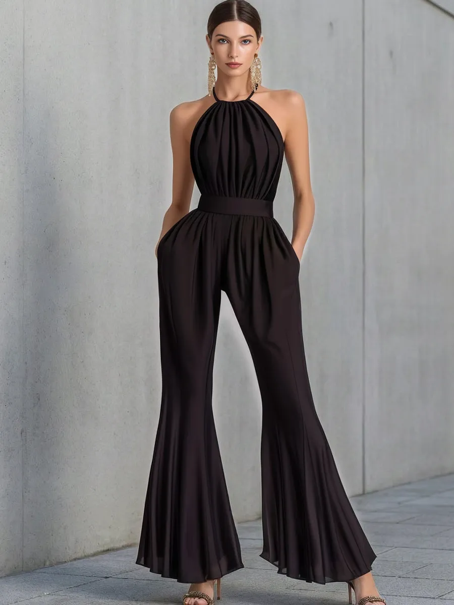 Halter Neck Draped Flared-Leg Jumpsuit sold by Mooyius product image thumbnail 2