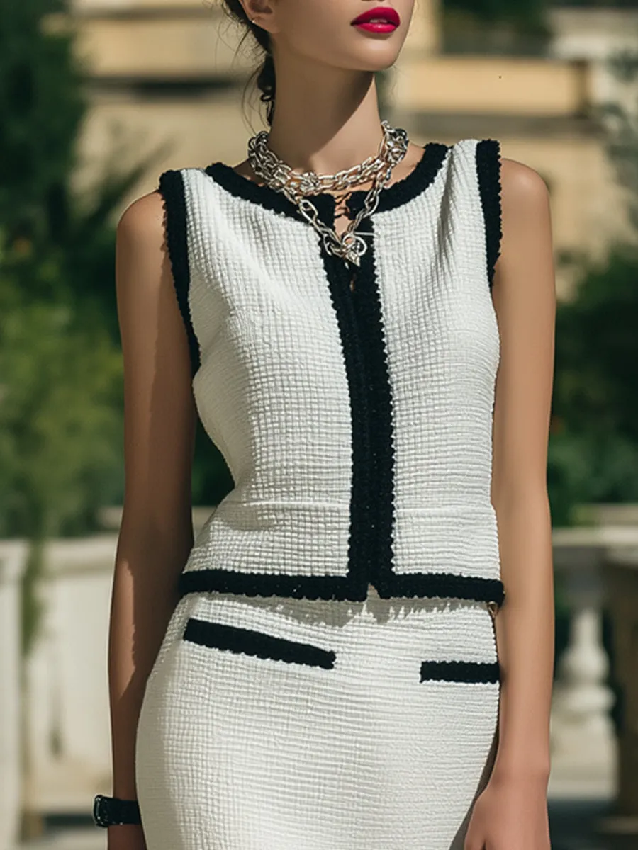 Elegant Monochrome Bouclé Two-Piece Set – Sleeveless Vest & Pencil Midi Skirt sold by Mooyius product image thumbnail 3