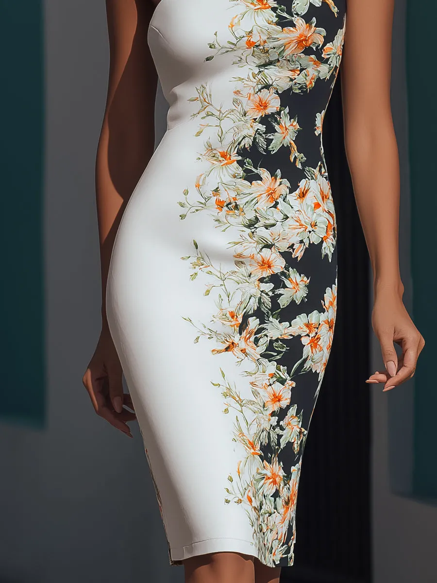 Tailored One-Shoulder Satin Floral Sheath Dress sold by Mooyius product image thumbnail 4