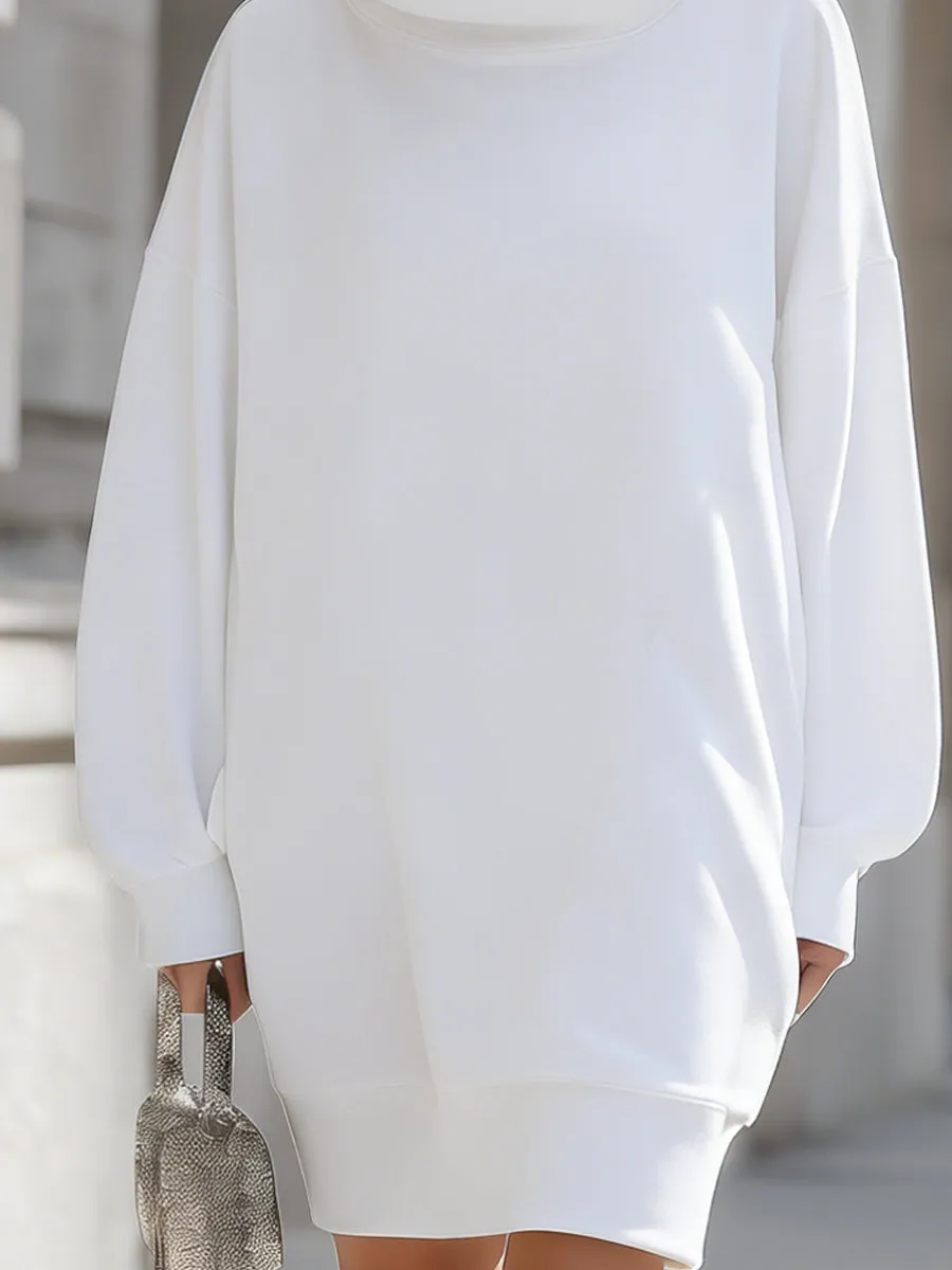 Minimalist White Oversized Turtleneck Sweatshirt Dress sold by Mooyius product image thumbnail 3