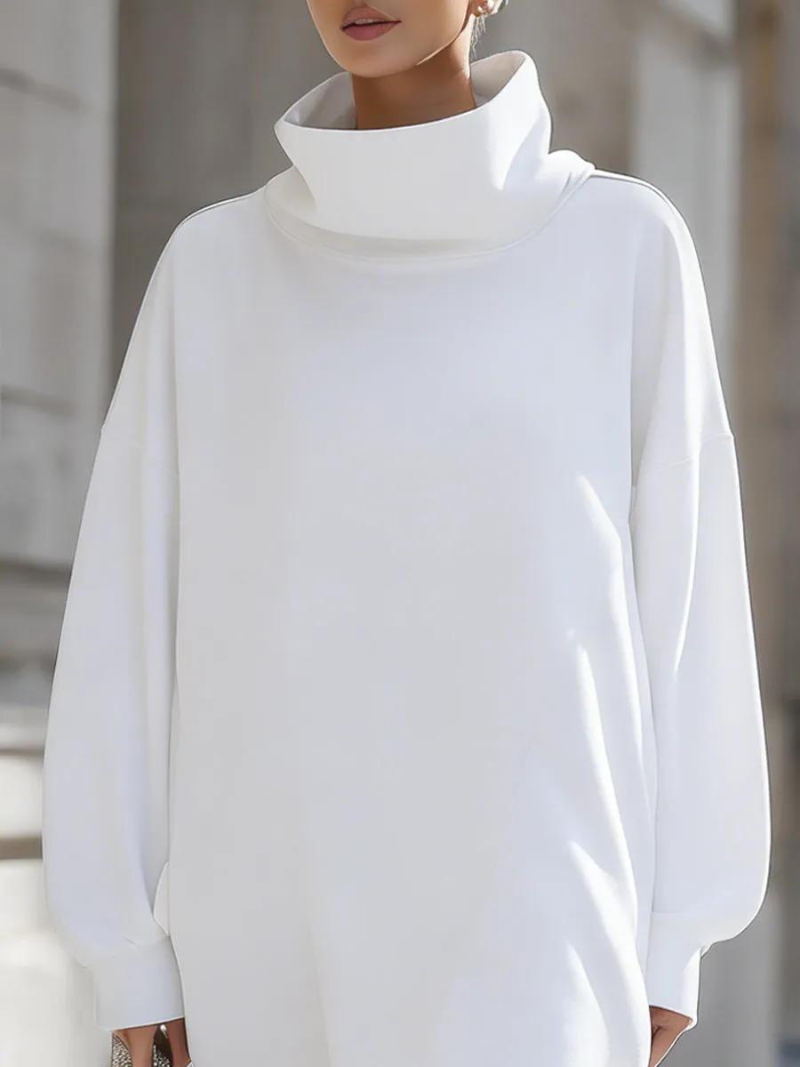 Minimalist White Oversized Turtleneck Sweatshirt Dress sold by Mooyius product image thumbnail 2