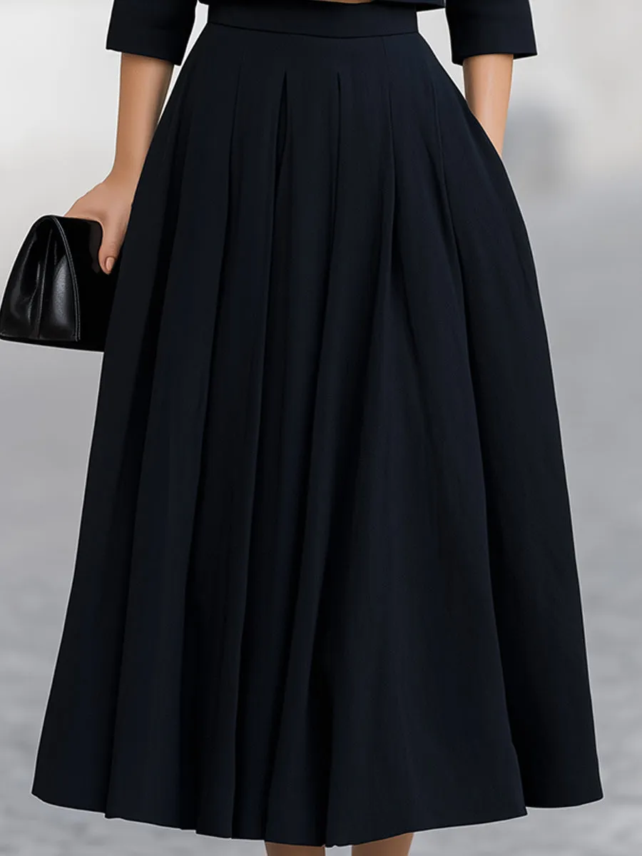 Timeless Black Cropped Blazer & Pleated Midi Skirt Two-Piece Set sold by Mooyius product image thumbnail 3