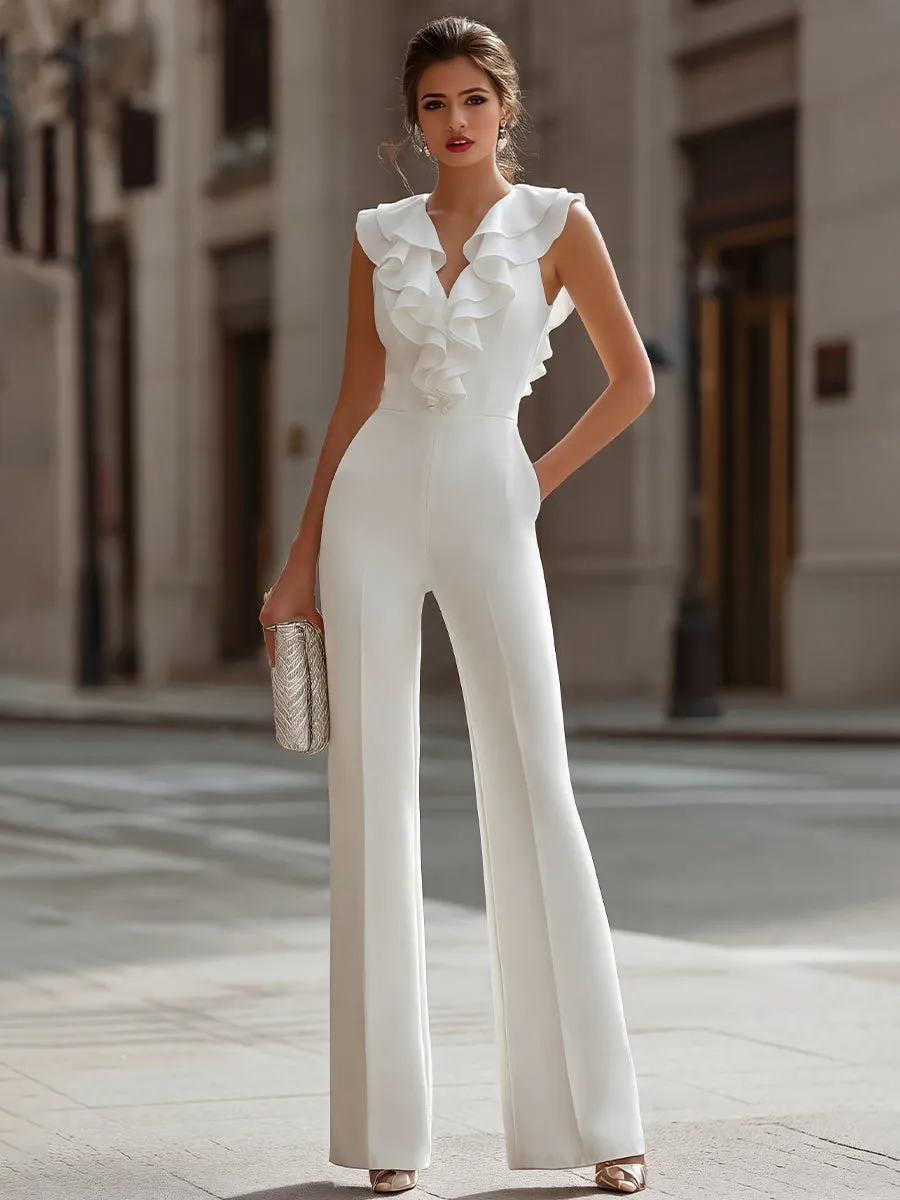 Ruffled V-Neck Sleeveless Wide-Leg Jumpsuit sold by Mooyius product image thumbnail 2
