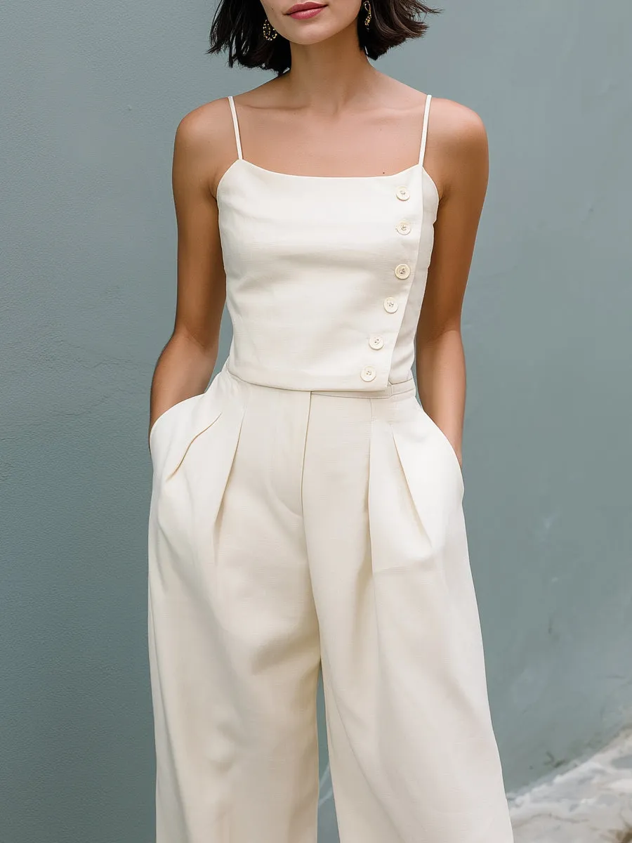 Button-Detail Spaghetti Strap Wide-Leg Jumpsuit sold by Mooyius product image thumbnail 2