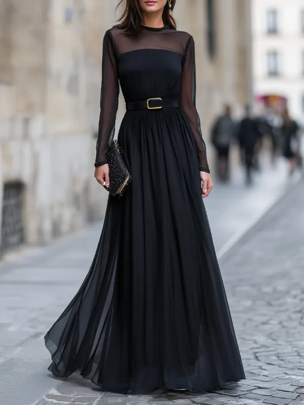 Sheer Long Sleeve Pleated Maxi Dress made by Mooyius
