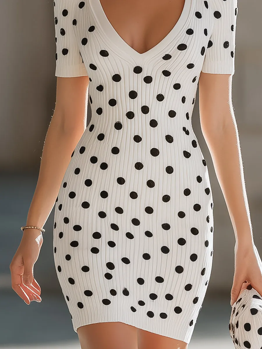 Polka Dot Rib-Knit Bodycon Mini Dress sold by Mooyius product image thumbnail 3