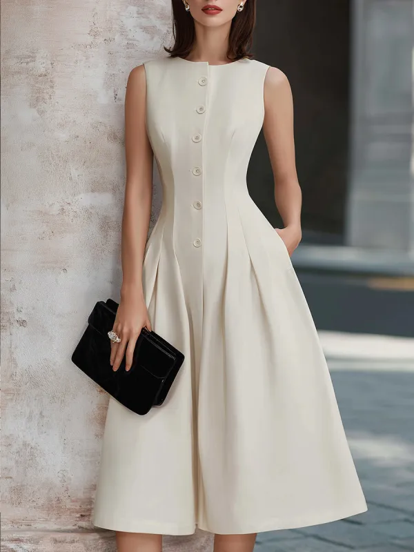 Sleeveless Button-Front Fit And Flare Midi Dress made by Mooyius