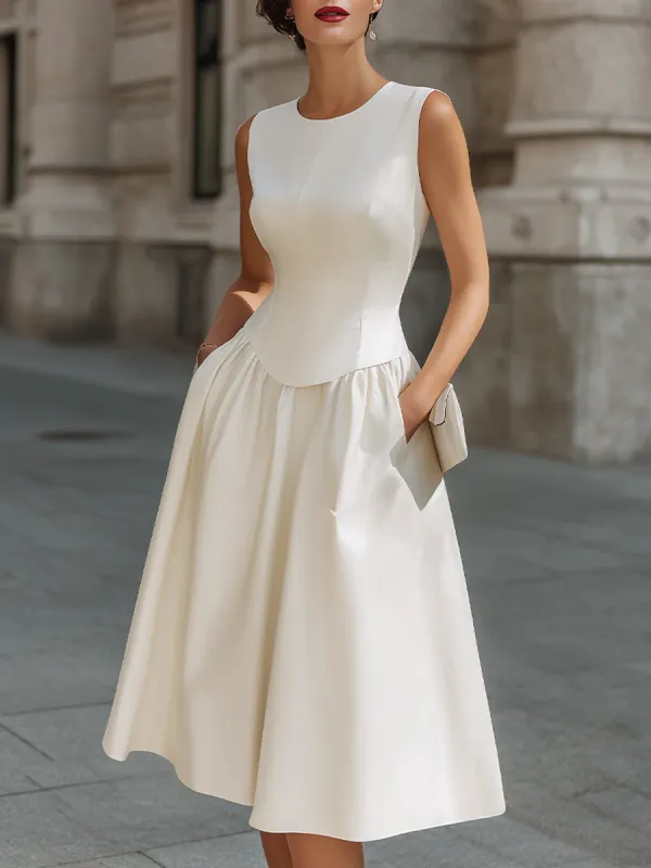 Sleeveless Structured Waist Fit And Flare Midi Dress made by Mooyius