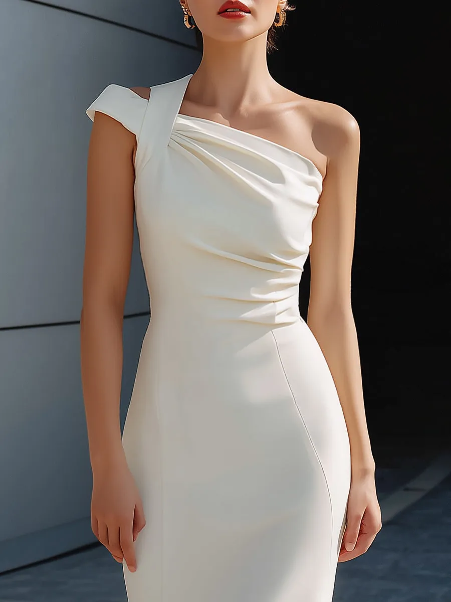 One-Shoulder Draped Asymmetrical Midi Dress sold by Mooyius product image thumbnail 2