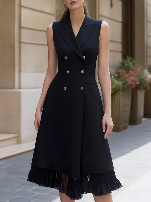 Sleeveless Double-Breasted Tailored A-Line Midi Dress made by Mooyius