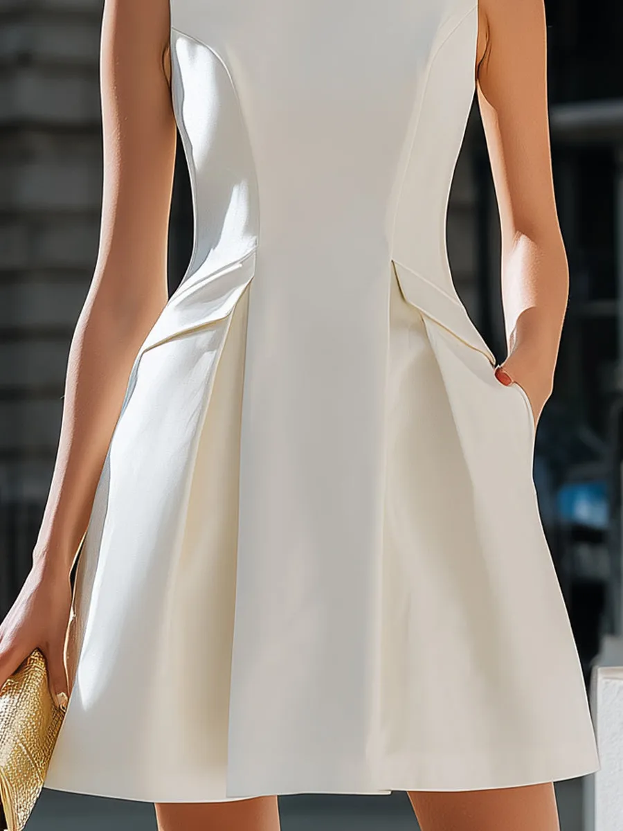 Sleeveless Collared A-Line Mini Dress With Sculpted Waist sold by Mooyius product image thumbnail 4