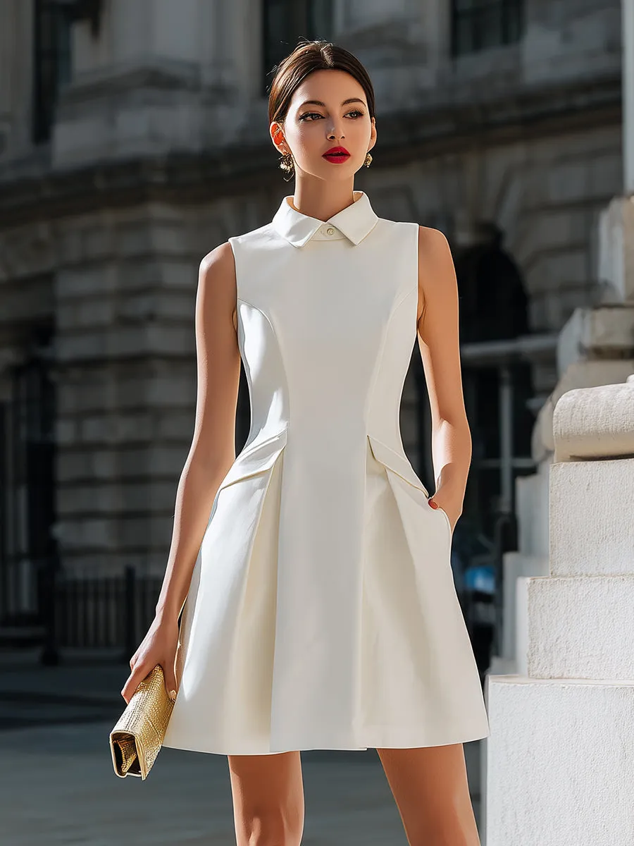 Sleeveless Collared A-Line Mini Dress With Sculpted Waist sold by Mooyius product image thumbnail 2