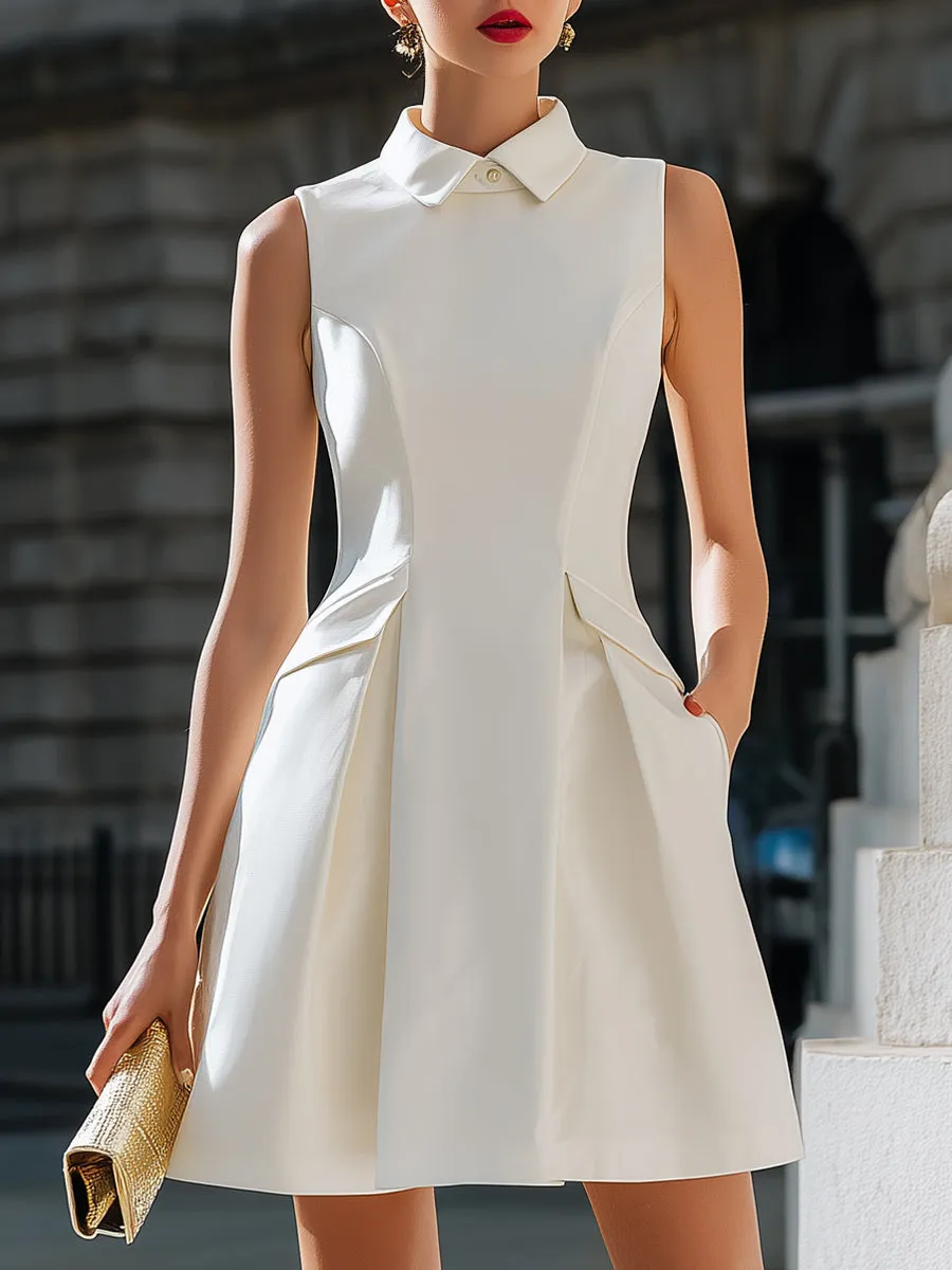Sleeveless Collared A-Line Mini Dress With Sculpted Waist sold by Mooyius