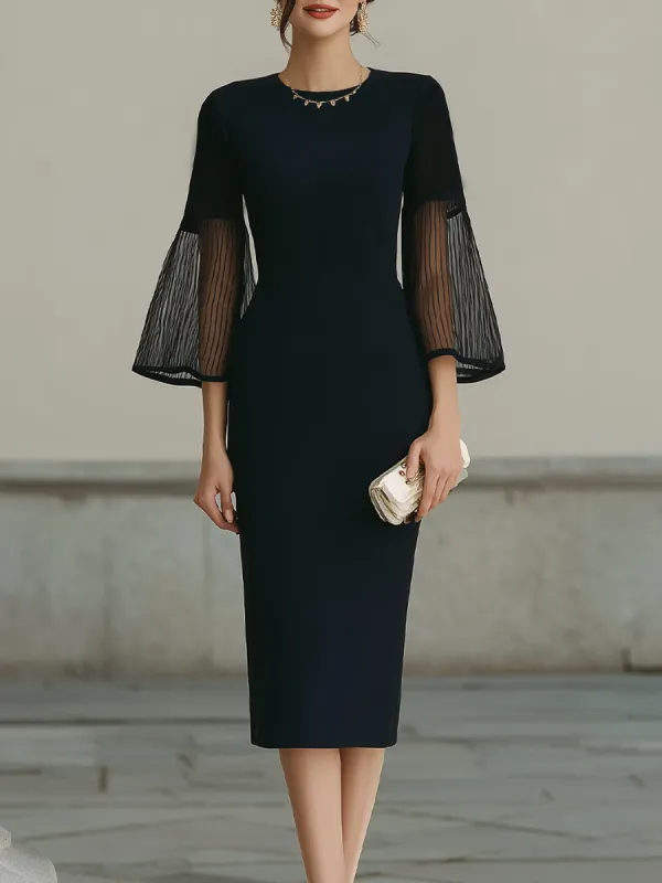 Midi Dress With Sheer Pleated Bell Sleeves made by Mooyius