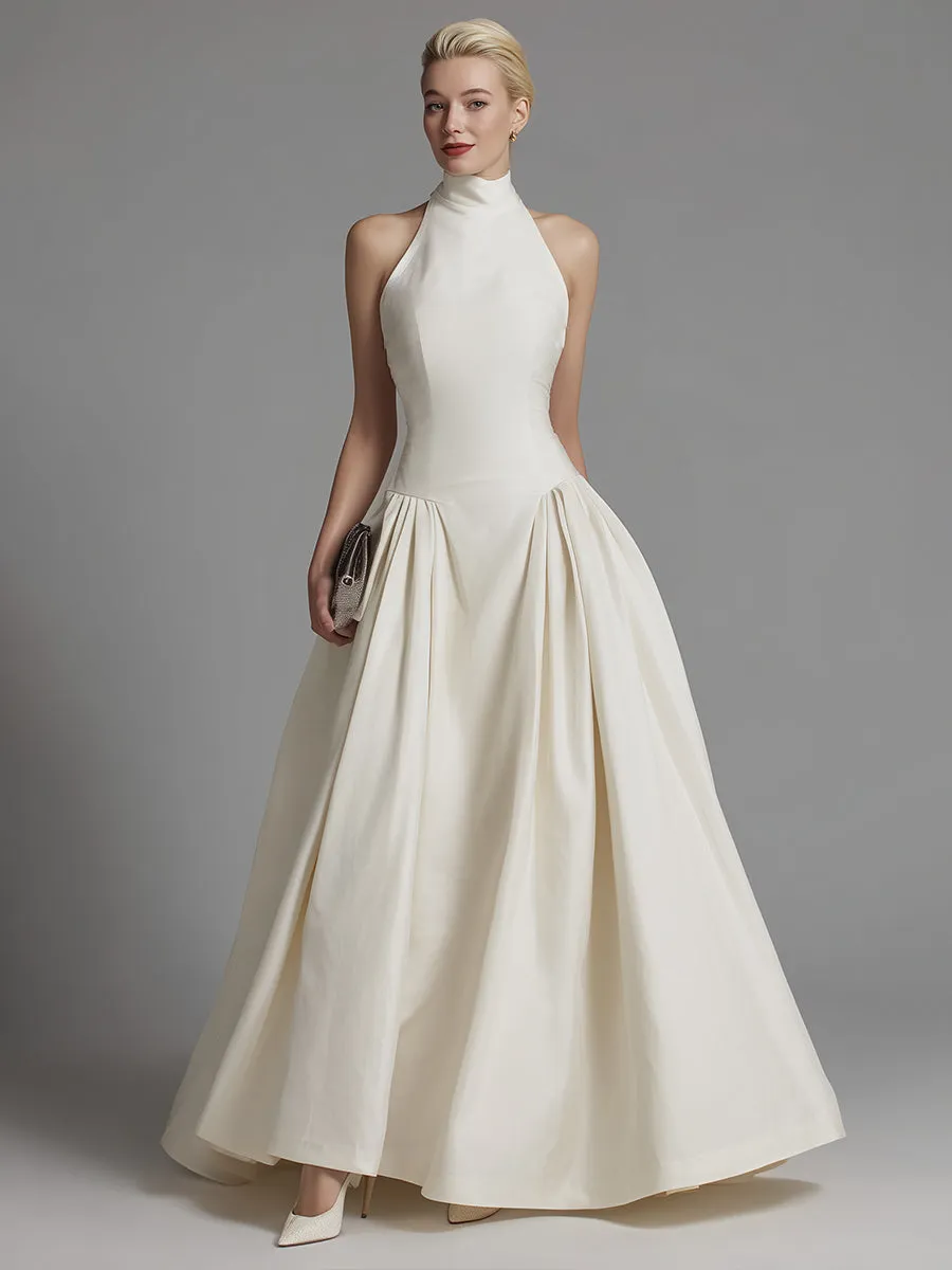 Halter Neck Fit-and-Flare Maxi Dress With Structured Pleated Skirt sold by Mooyius product image thumbnail 2