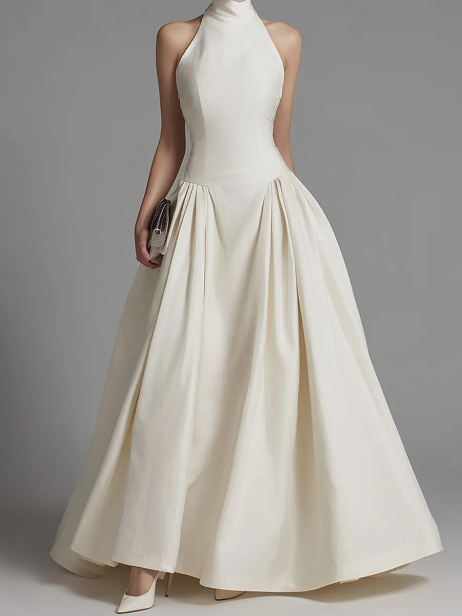 Halter Neck Fit-and-Flare Maxi Dress With Structured Pleated Skirt sold by Mooyius product image thumbnail 4