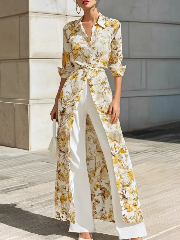 Floral Printed Chiffon Shirt Dress made by Mooyius