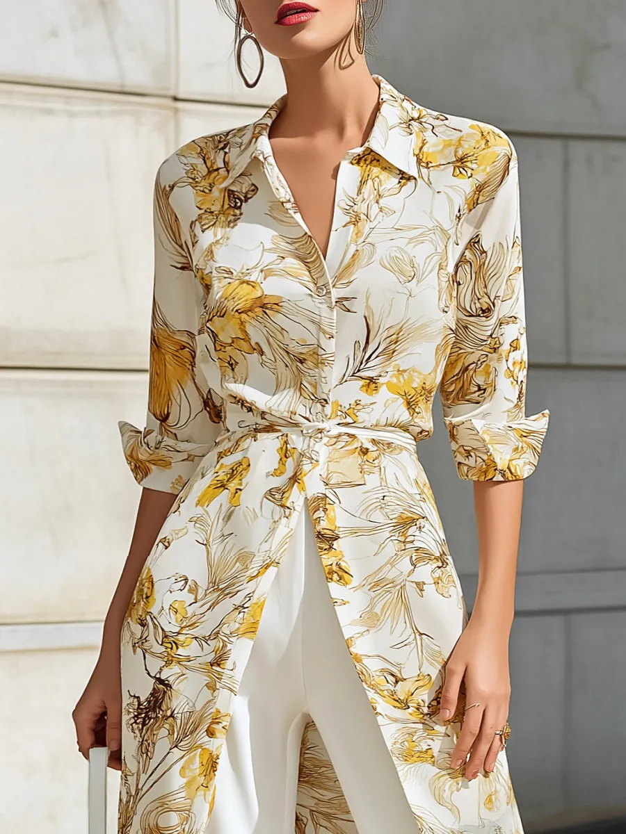 Floral Printed Chiffon Shirt Dress sold by Mooyius product image thumbnail 2