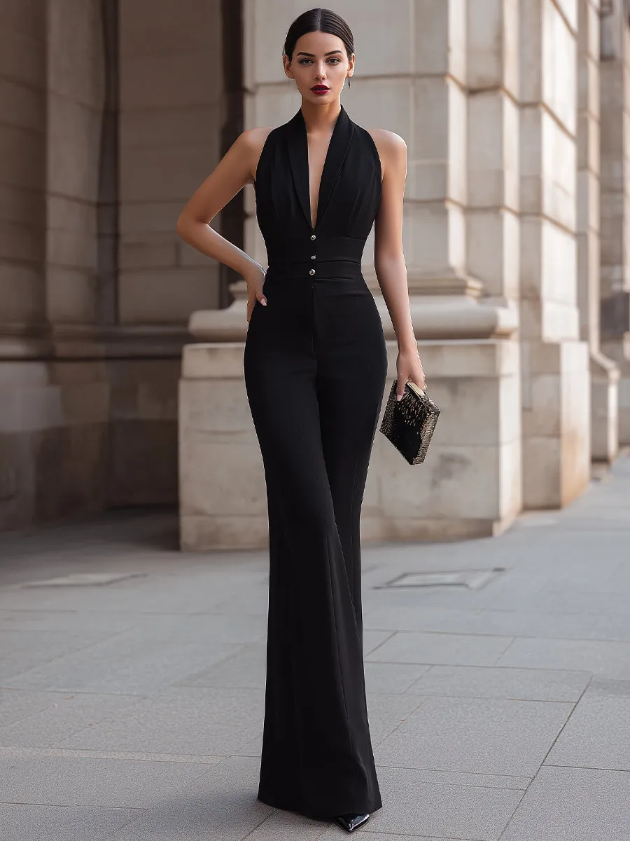 Halter Neck Tailored Wide-Leg Jumpsuit sold by Mooyius product image thumbnail 2