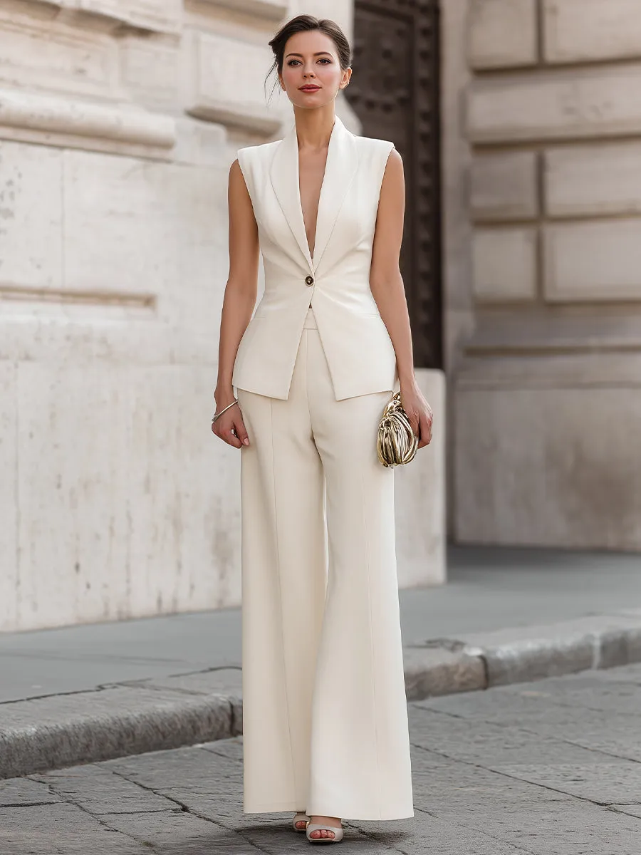 Tailored Sleeveless Vest And Wide-Leg Pants Set sold by Mooyius product image thumbnail 2