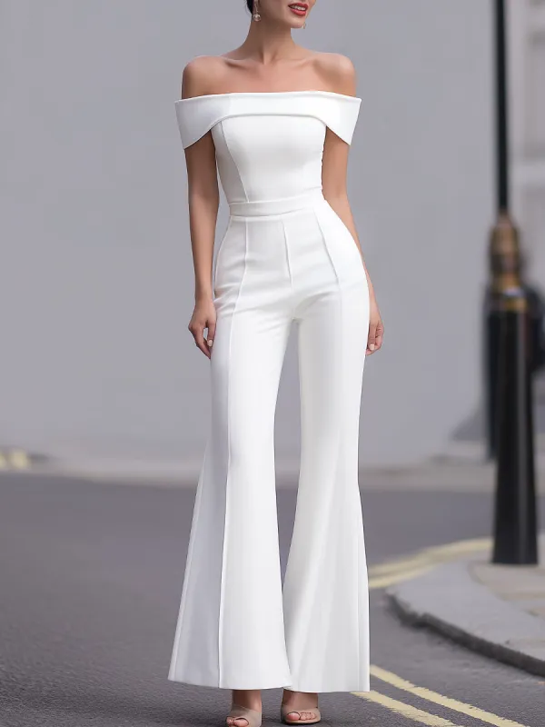 Off-Shoulder Structured Wide-Leg Jumpsuit made by Mooyius