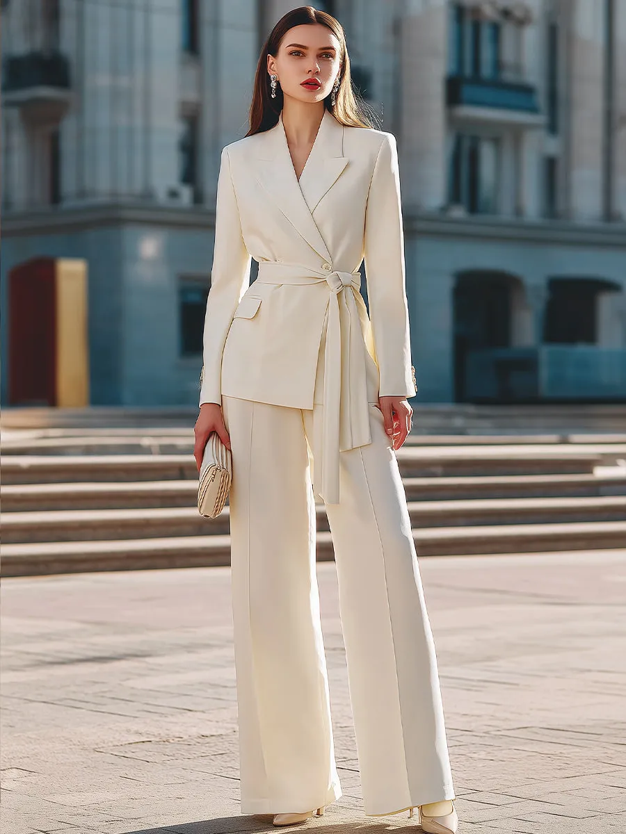 Belted Wrap Blazer & Wide-Leg Tailored Pants Set sold by Mooyius product image thumbnail 2
