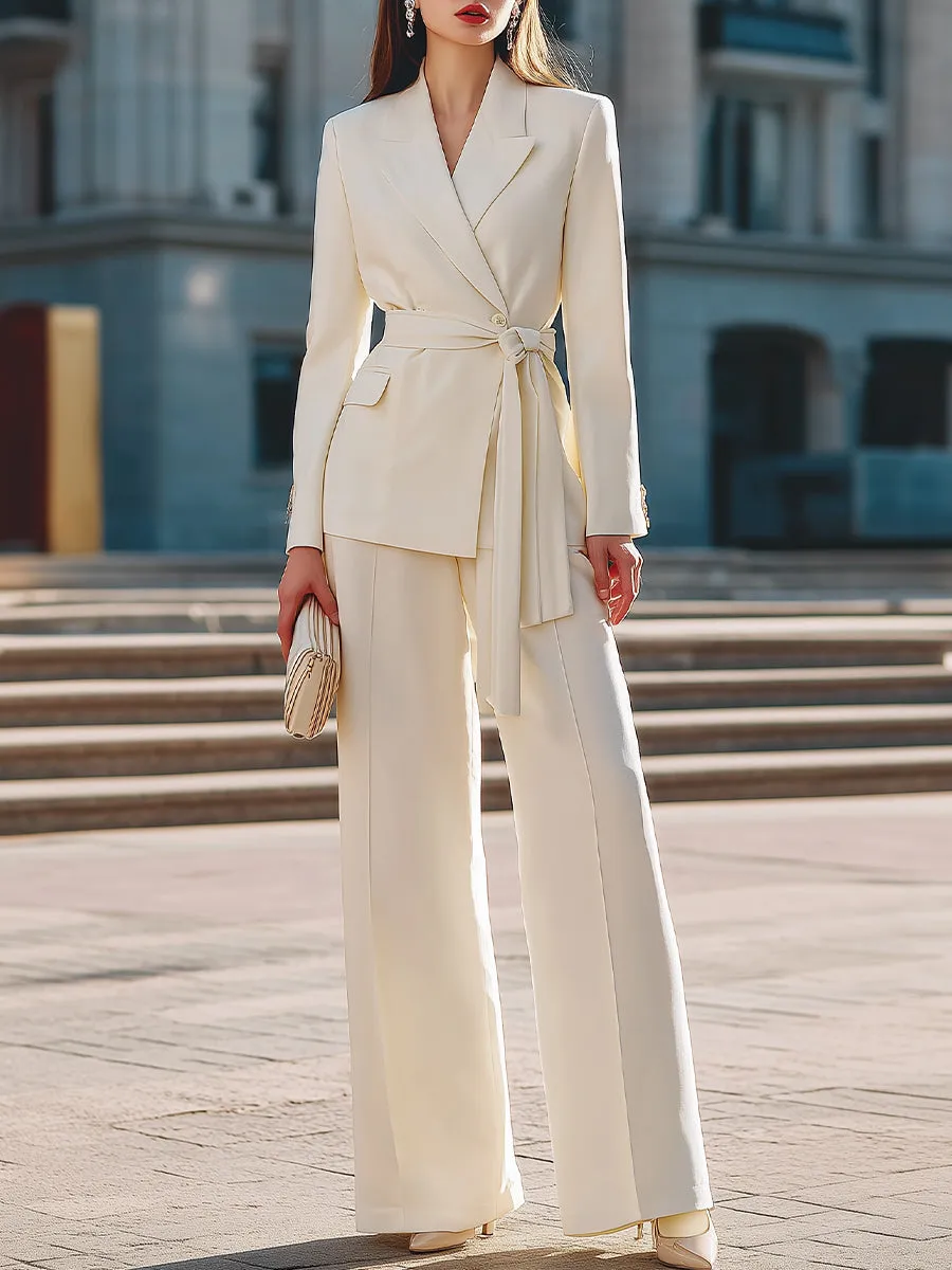 Belted Wrap Blazer & Wide-Leg Tailored Pants Set sold by Mooyius