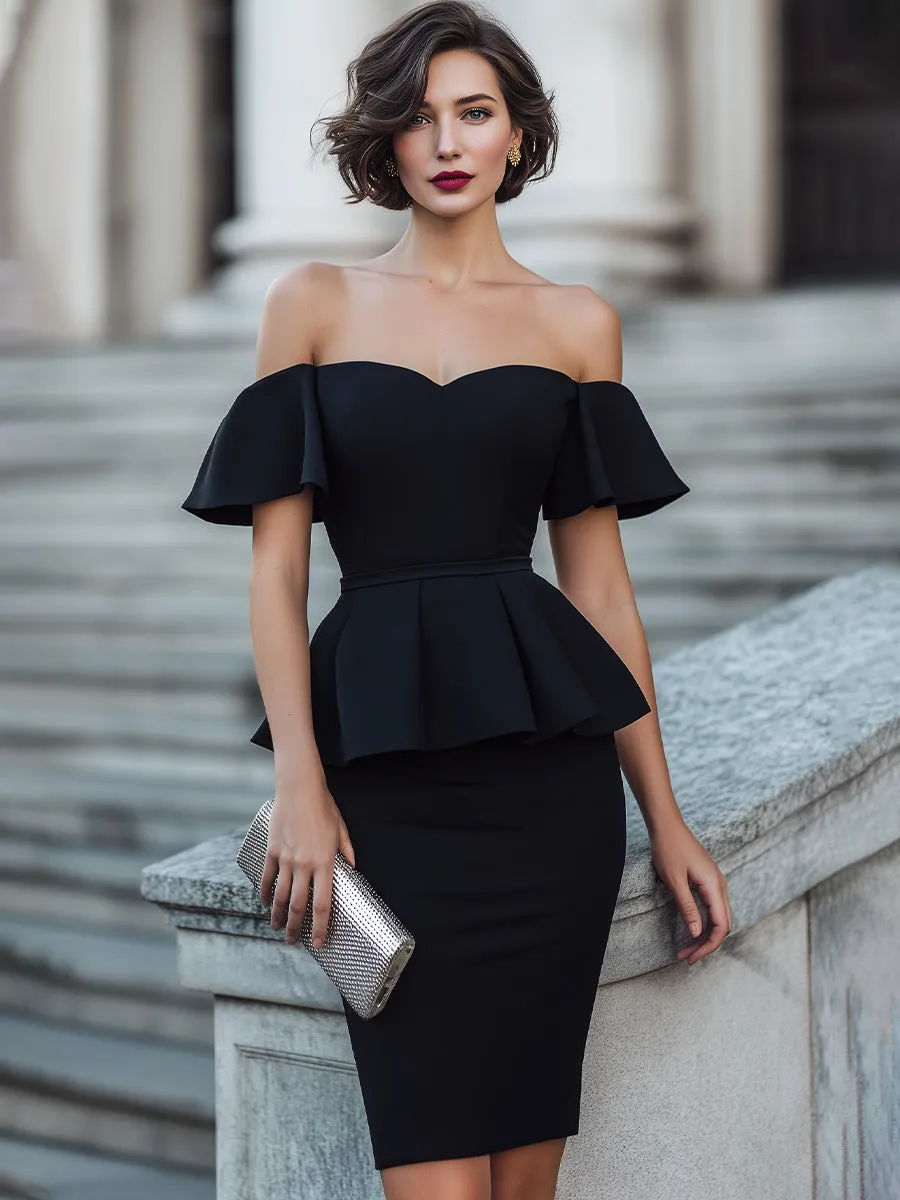 Off-Shoulder Peplum Overlay Structured Dress sold by Mooyius product image thumbnail 2