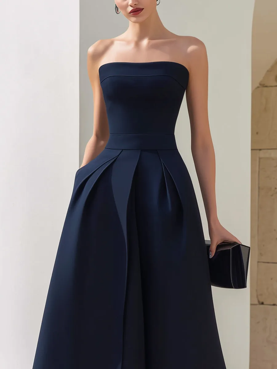Strapless Structured A-Line Pleated Midi Dress sold by Mooyius product image thumbnail 2