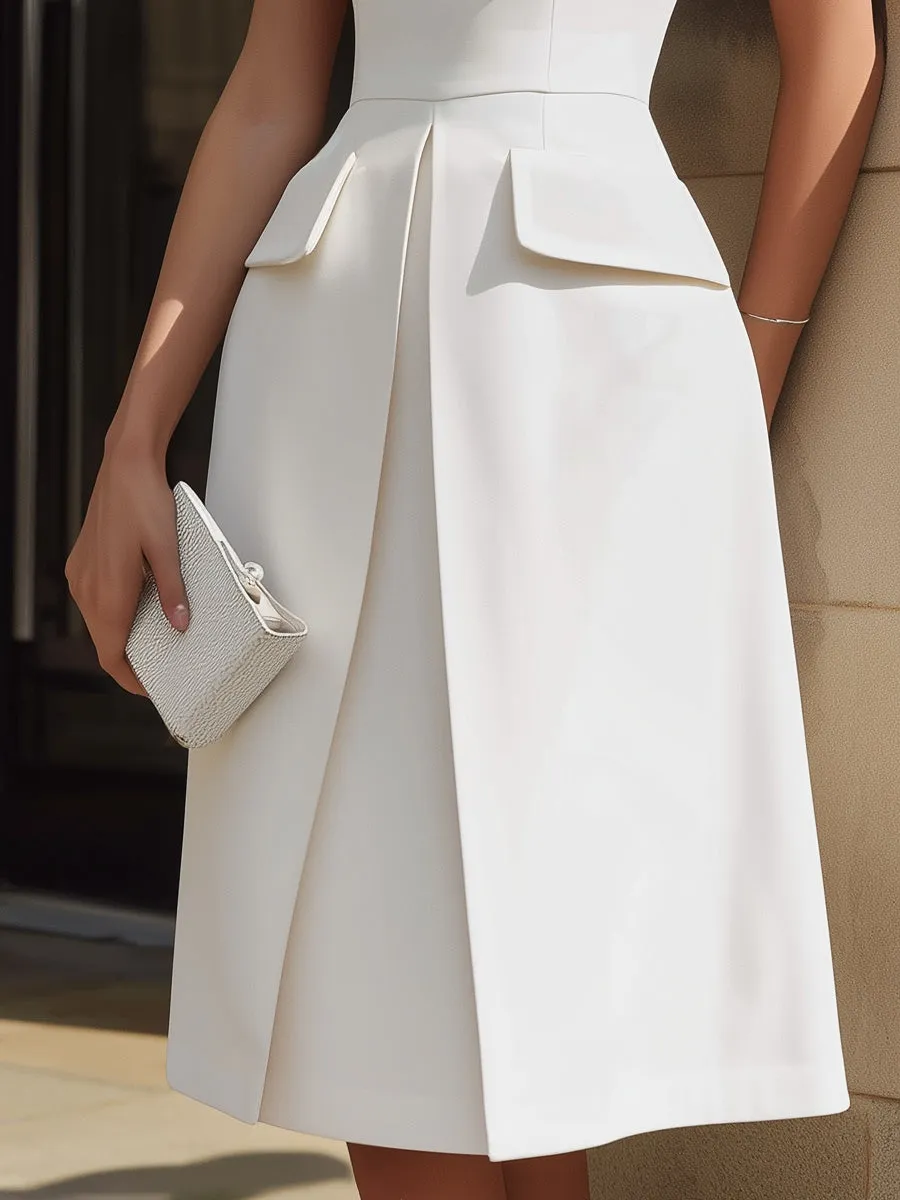 Structured Sleeveless Flap Pocket Midi Dress sold by Mooyius product image thumbnail 3